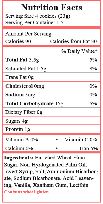 Parker's Crazy Cookies Nutrition Facts